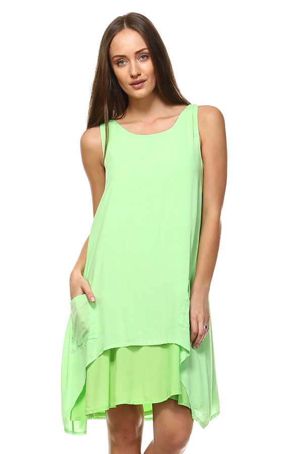 Front Pocket Small Dress - Lime